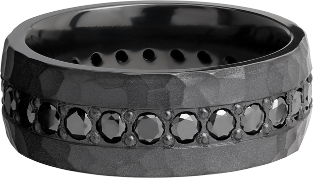 Zirconium 8mm domed band with .06ct bead-set eternity black diamonds