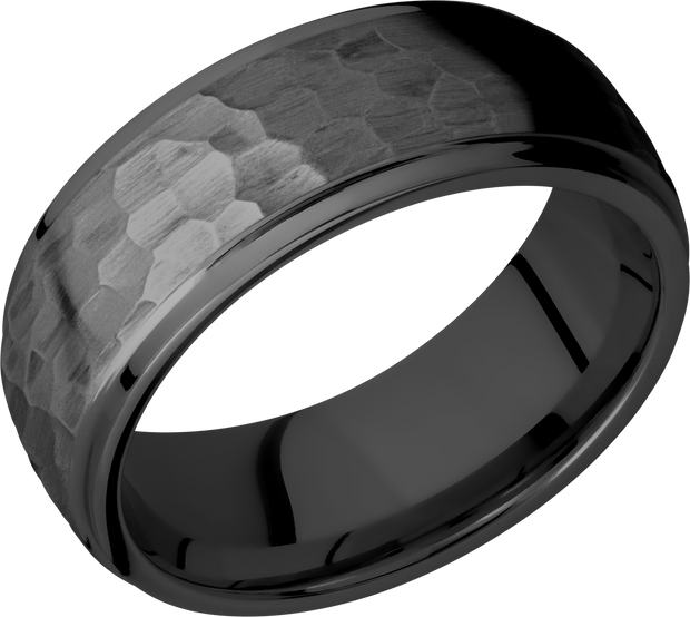 Zirconium 8mm domed band with grooved edges