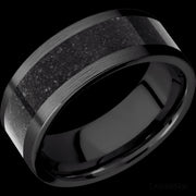 8 mm wide/Flat/Zirconium band with one 5 mm Centered inlay of Dinosaur Bone Black.