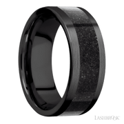8 mm wide/Flat/Zirconium band with one 5 mm Centered inlay of Dinosaur Bone Black.