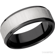 8 mm wide Flat Grooved Edges Zirconium band.