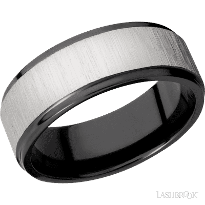 8 mm wide Flat Grooved Edges Zirconium band.