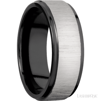 8 mm wide Flat Grooved Edges Zirconium band.