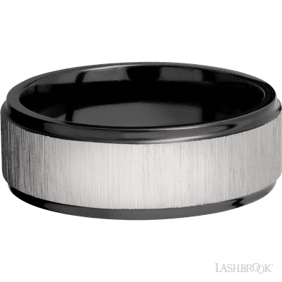 8 mm wide Flat Grooved Edges Zirconium band.