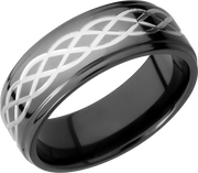 Zirconium 8mm flat band with a laser-carved celtic pattern