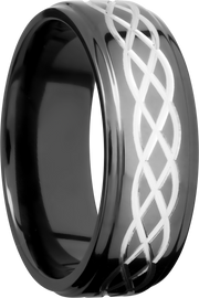 Zirconium 8mm flat band with a laser-carved celtic pattern