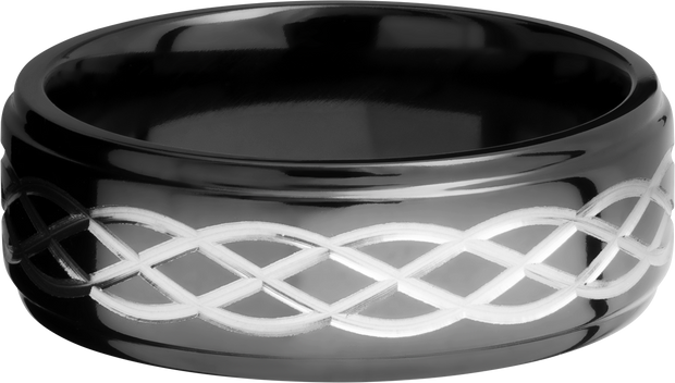 Zirconium 8mm flat band with a laser-carved celtic pattern