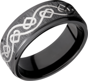 Zirconium 8mm flat band with a laser-carved celtic heart pattern