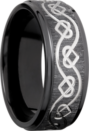 Zirconium 8mm flat band with a laser-carved celtic heart pattern