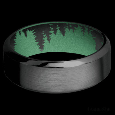 8 mm wide High Bevel Zirconium band featuring a Squatch sleeve.