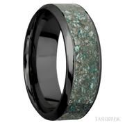 8 mm wide/High Bevel/Zirconium band with one 5 mm Centered inlay of Ocean Jasper.