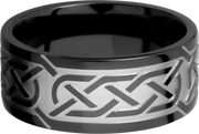 Zirconium 9mm flat band with a laser-carved celtic pattern