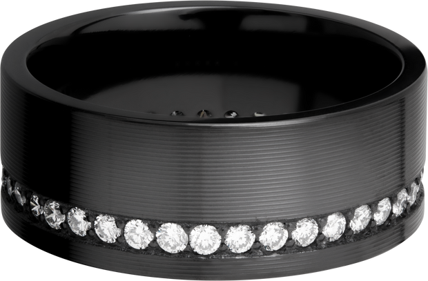 Zirconium 9mm flat band with off-centered bead-set eternity .02ct diamonds