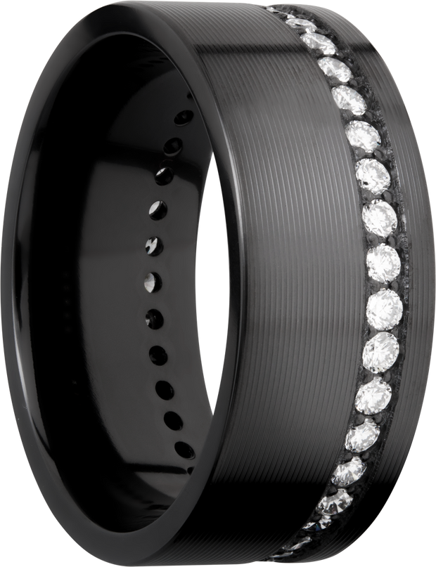 Zirconium 9mm flat band with off-centered bead-set eternity .02ct diamonds