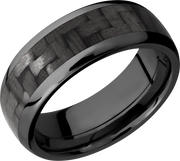 Zirconium 8mm domed band with a 5mm inlay of black Carbon Fiber