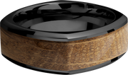 Zirconium 8mm beveled square band with an inlay of Whiskey Barrel hardwood