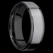 7 mm wide/Flat Grooved Edges/Zirconium band with one 5 mm Raised Centered inlay of Tantalum.